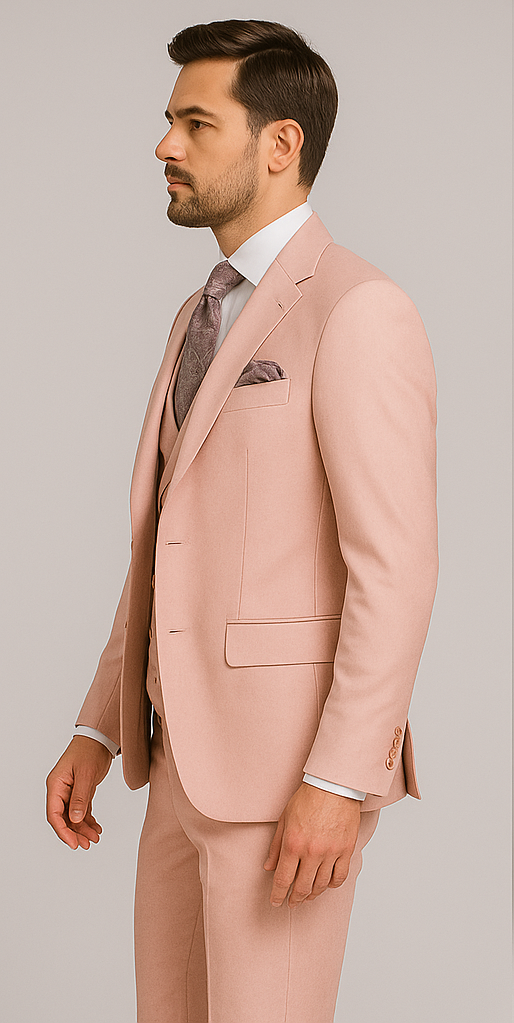Rossiman Men's Slim Fit Pink Suit ?? Elegant Double-Breasted Vest & Tailored Flat Front Pants