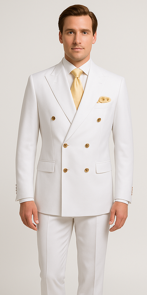 Rossiman Men's White Slim Fit Suit ƒ?? Double-Breasted 3-Piece Formal Ensemble