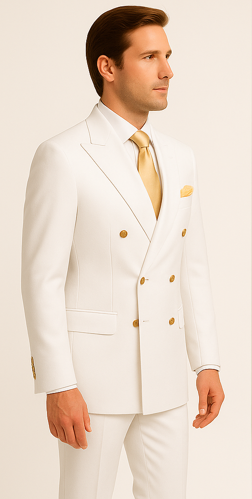 Rossiman Men's White Slim Fit Suit ƒ?? Double-Breasted 3-Piece Formal Ensemble