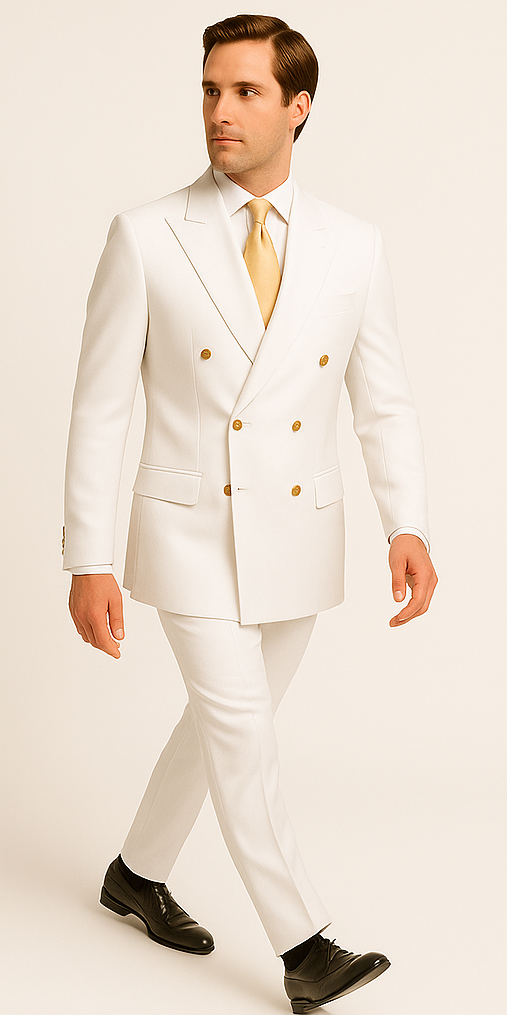 Rossiman Men's White Slim Fit Suit ƒ?? Double-Breasted 3-Piece Formal Ensemble