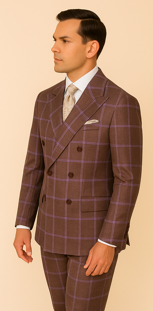 Rossiman Plaid Suit ?? Gray & Lavender Textured Windowpane Double-Breasted Suit