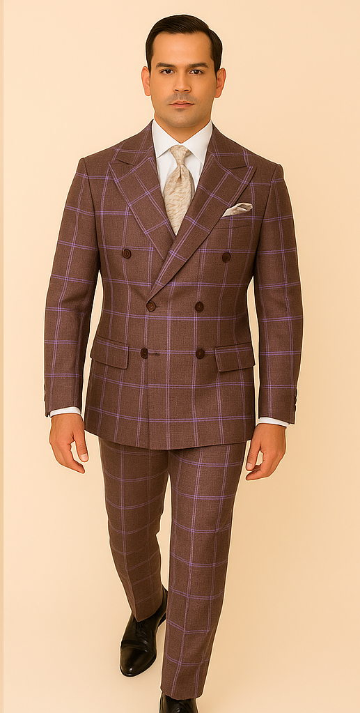 Rossiman Plaid Suit ?? Gray & Lavender Textured Windowpane Double-Breasted Suit