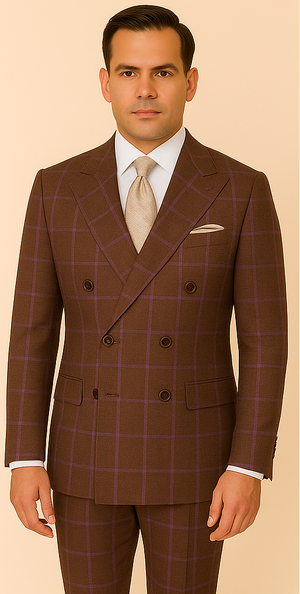 Rossiman Plaid Suit ?? Gray & Lavender Textured Windowpane Double-Breasted Suit
