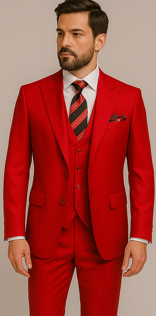 Rossiman Men??s Red Slim Fit Suit ?? Stylish Double-Breasted Jacket