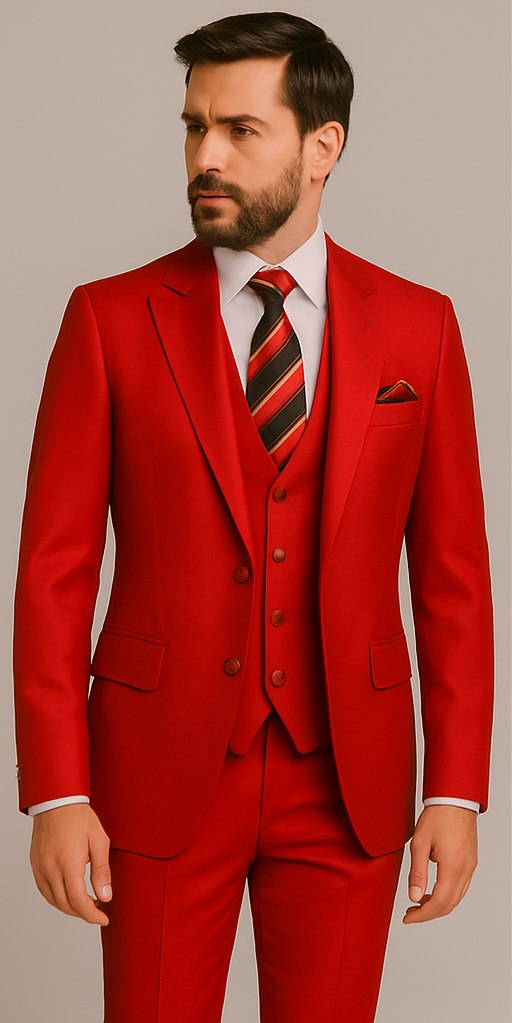 Rossiman Men??s Red Slim Fit Suit ?? Stylish Double-Breasted Jacket
