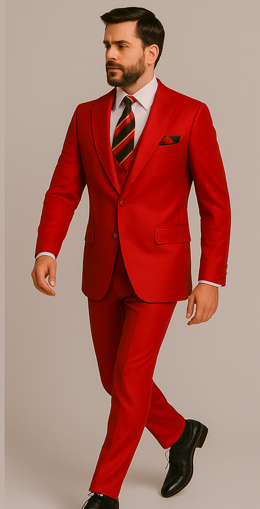 Rossiman Menƒ??s Red Slim Fit Suit ƒ?? Stylish Double-Breasted Jacket