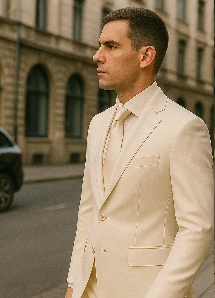Rossiman White Sateen Suit for Men ?? High-Shine Formal Elegance