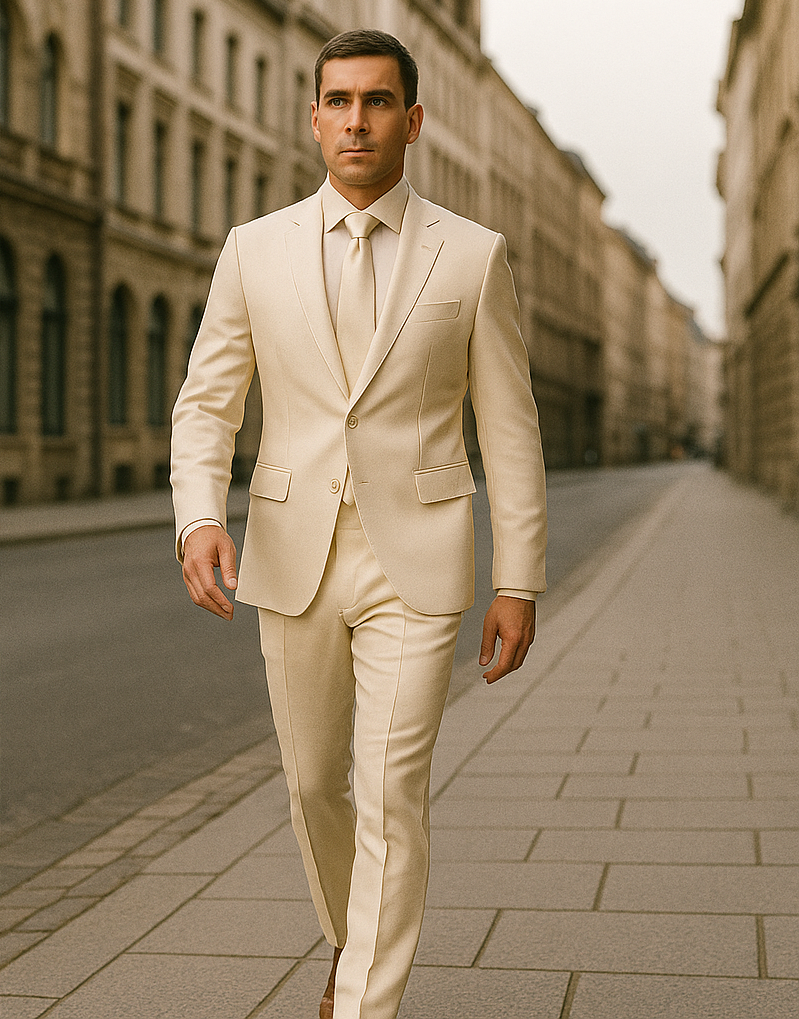 Rossiman White Sateen Suit for Men ?? High-Shine Formal Elegance