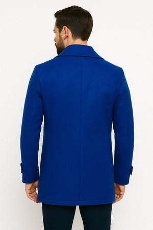 Mens Royal Blue Double-Breasted Wool Peacoat  Alberto Nardoni Collection