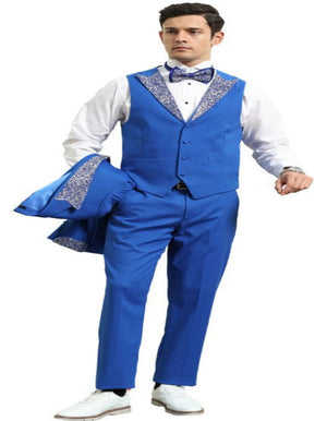 Royal Blue Prom Tuxedo - Perfect Wedding Suit Vested Rhinestone sequin Lapelled