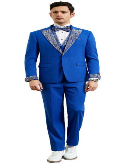 Royal Blue Prom Tuxedo - Perfect Wedding Suit Vested Rhinestone sequin Lapelled