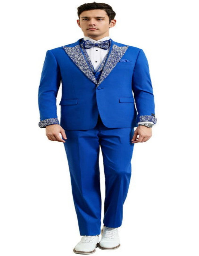 Royal Blue Prom Tuxedo - Perfect Wedding Suit Vested Rhinestone sequin Lapelled