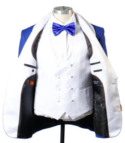 Blue Prom Suit For Men - Blue Homecoming Tuxedo -Vest Royal And White