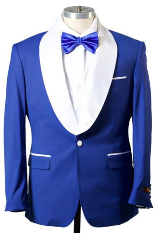 Blue Prom Suit For Men - Blue Homecoming Tuxedo -Vest Royal And White