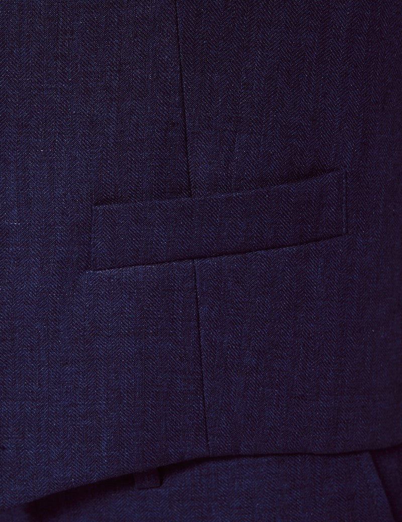 Mens Linen Suit For Beach Wedding - Summer  Suit in Royal Blue Herringbone - Men's Tuxedo USA