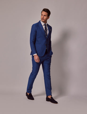 Mens Linen Suit For Beach Wedding - Summer  Slim Suit in Royal Blue - Men's Tuxedo USA