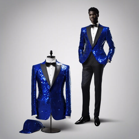 Sequin Suit - Shiny Suit - Royal Blue Suit - Metallic Fabric - Stage Tuxedo - Groom Suit Jacket + Pants - Men's Tuxedo USA