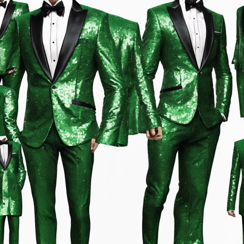 Sequin Suit - Shiny Suit - Emerald Green Suit - Metallic Fabric - Stage Tuxedo - Groom Suit Jacket + Pants - Men's Tuxedo USA