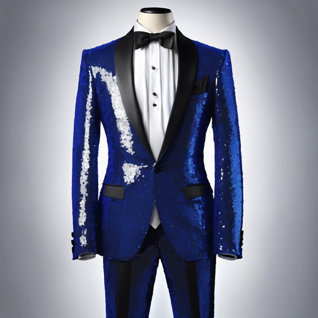 Sequin Suit - Shiny Suit - Royal Blue Suit - Metallic Fabric - Stage Tuxedo - Groom Suit Jacket + Pants - Men's Tuxedo USA