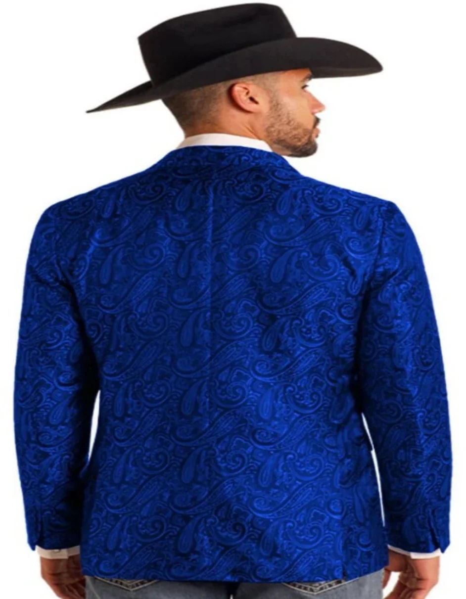 Mens Western Blazer Paisley Pattern Cowboy Tuxedo Royal Jacket