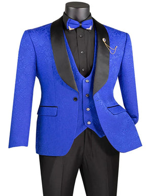 Blue Wedding Tuxedo - Men's Slim Fit Vested Paisley Wedding Royal Blue Tuxedo