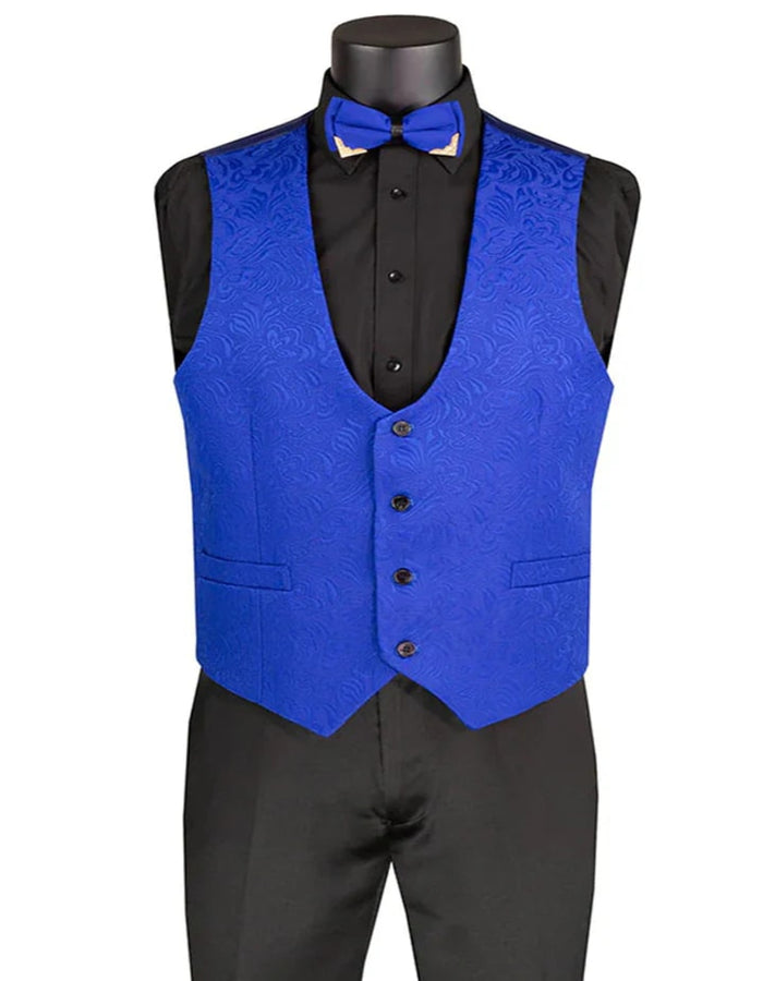 Blue Wedding Tuxedo - Men's Slim Fit Vested Paisley Wedding Royal Blue Tuxedo