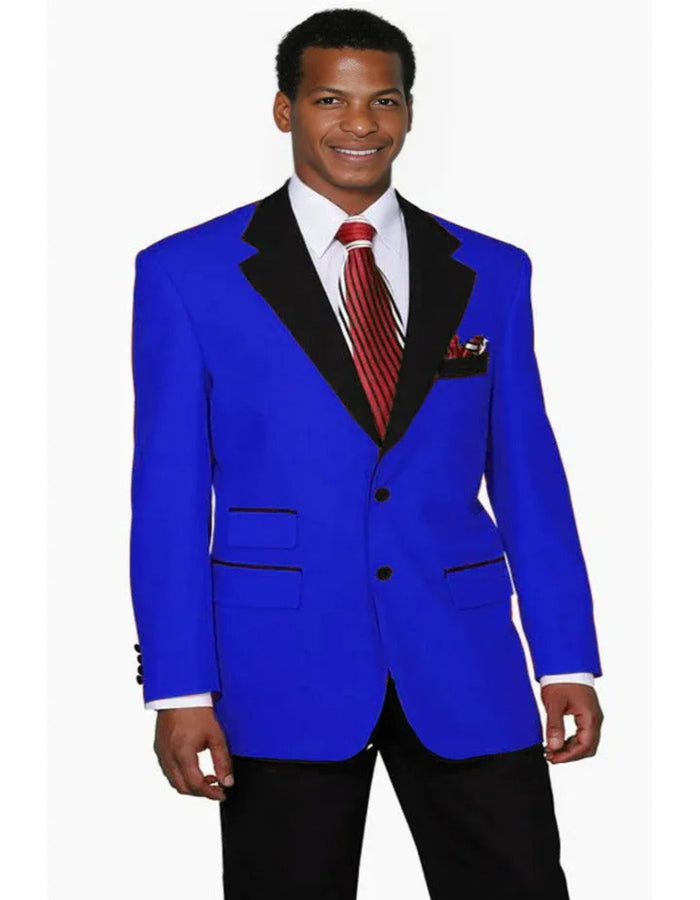 Blue Wedding Tuxedo - Mens 2 Button Classic Fit Contrast Royal Blue Collar Tuxedo