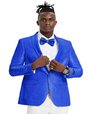 Blue Wedding Tuxedo - Men's Slim Fit Wedding & Prom Tonal Paisley Royal Blue Tuxedo Jacket