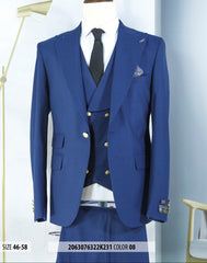 Mens One Button Peak Lapel Vested Wedding Suit with Gold buttons in White