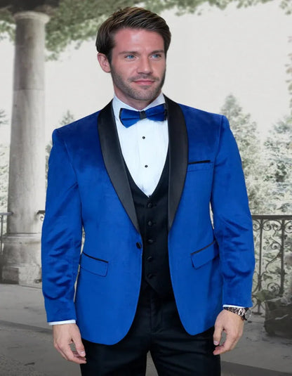 Blue Wedding Tuxedo - Men's Designer Vested Velvet Wedding & Prom Royal Blue Tuxedo