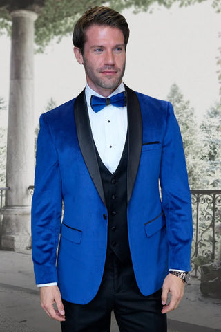 Mens Royal Blue Tuxedo - Men's Designer Vested Velvet Wedding & Prom Royal Blue Tuxedo