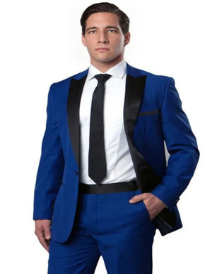 Blue Wedding Tuxedo - Men's Slim Fit One Button Peak Lapel Wedding Royal Blue Tuxedo