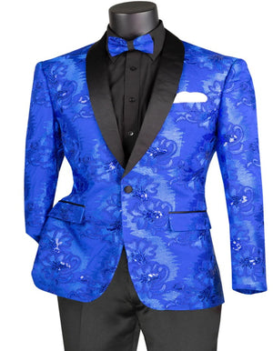 Blue Wedding Tuxedo - Mens Slim Fit Shiny Floral Sequin Prom Royal Blue Tuxedo Dinner Jacket