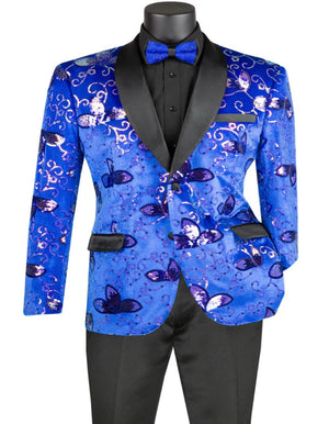 Blue Wedding Tuxedo - Mens Slim Fit Velvet Paisley Sequin Floral Prom Royal Blue Dinner Jacket