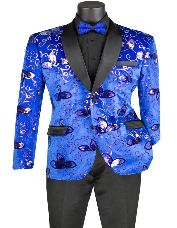 Blue Wedding Tuxedo - Mens Slim Fit Velvet Paisley Sequin Floral Prom Royal Blue Dinner Jacket