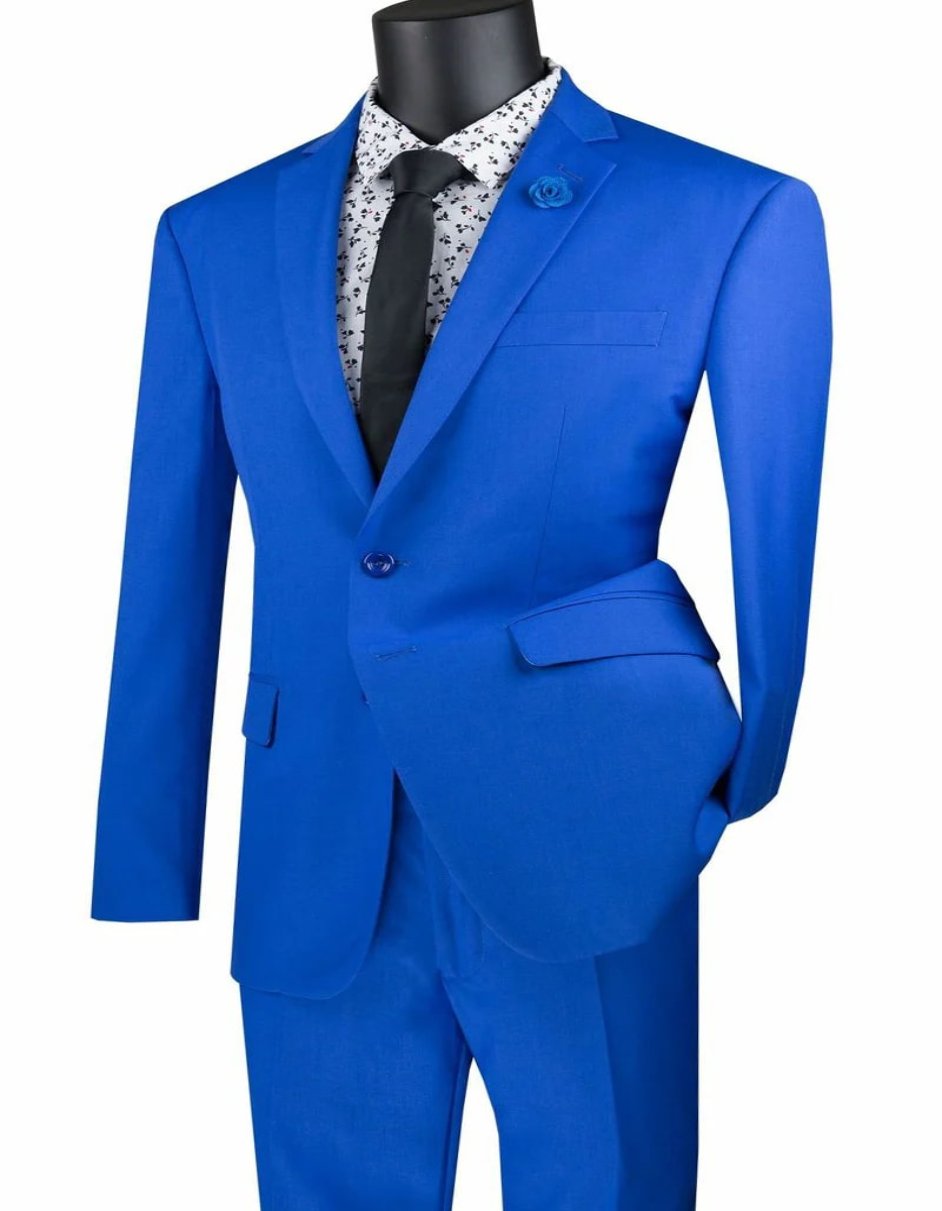 Mens Royal Blue Tuxedo - Mens Basic 2 Button Modern Fit Royal Suit - Men's Tuxedo USA