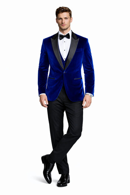 Men's Designer Velvet Tuxedo Dinner Jacket in Dark Royal Blue Big and Tall Prom Tuxedos