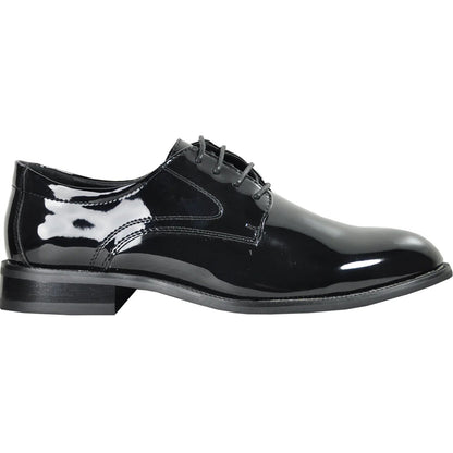 Bravo Mens Plain Round Toe Shiny Patent Tuxedo Shoe in Black