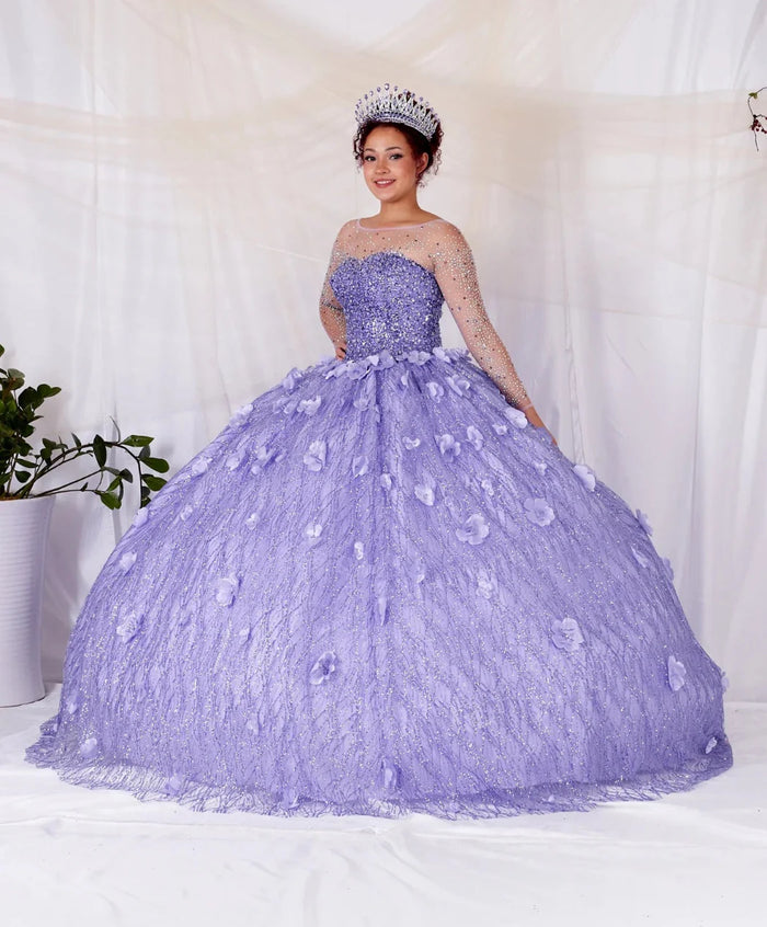 3D Floral Long Sleeve Ball Gown by Calla SCL30002