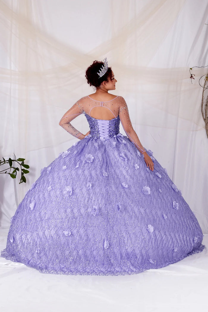 3D Floral Long Sleeve Ball Gown by Calla SCL30002