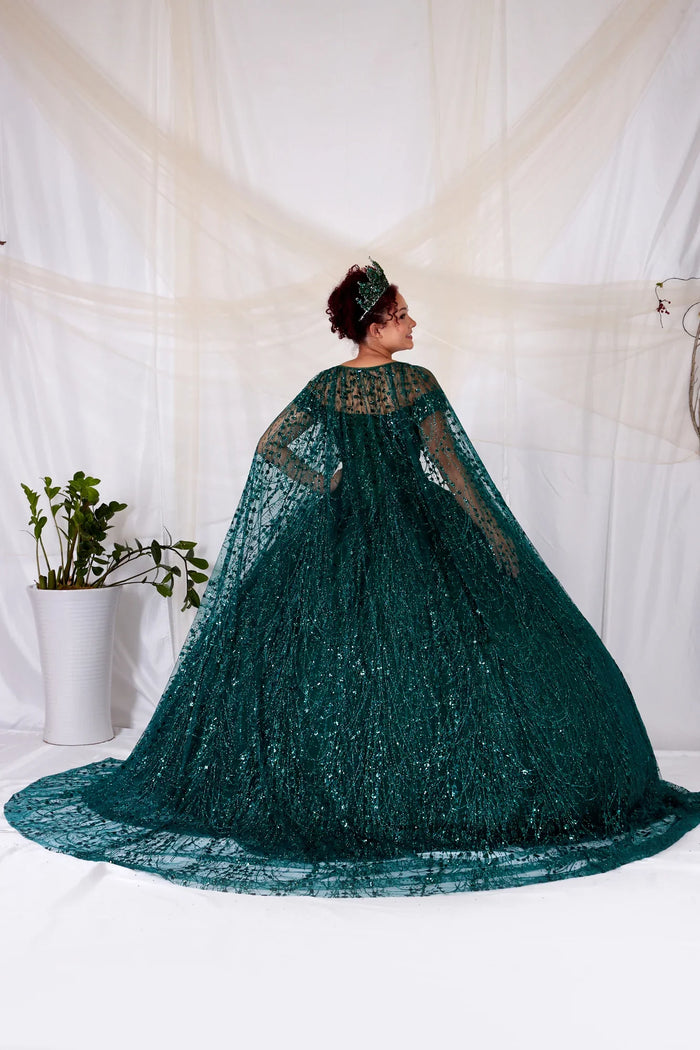 Cape Sleeve Glitter Quinceanera Dress Appliqué Off-Shoulder Ball Gown by Calla SCL-30003