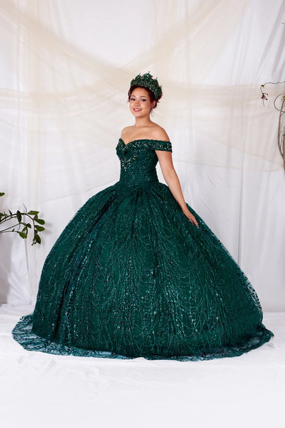 Cape Sleeve Glitter Quinceanera Dress Appliqué Off-Shoulder Ball Gown by Calla SCL-30003