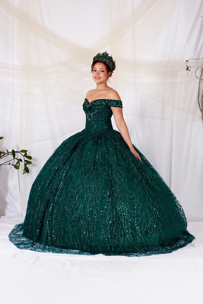 Cape Sleeve Glitter Quinceanera Dress Appliqué Off-Shoulder Ball Gown by Calla SCL-30003