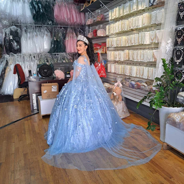 3D Floral Off Shoulder Cape Ball Gown by Calla SCL-30001