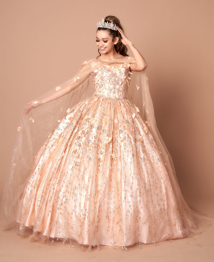 3D Floral Off Shoulder Cape Ball Gown by Calla SCL-30001