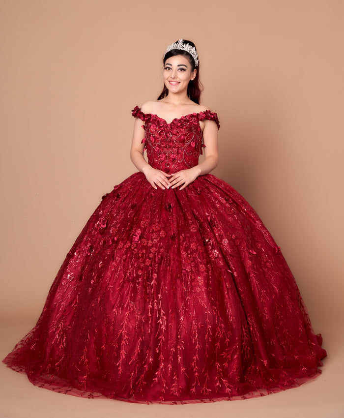 3D Floral Off Shoulder Cape Ball Gown by Calla SCL-30001