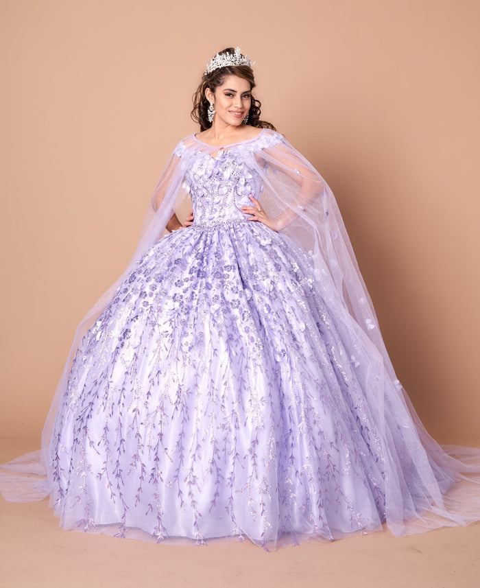 3D Floral Off Shoulder Cape Ball Gown by Calla SCL-30001