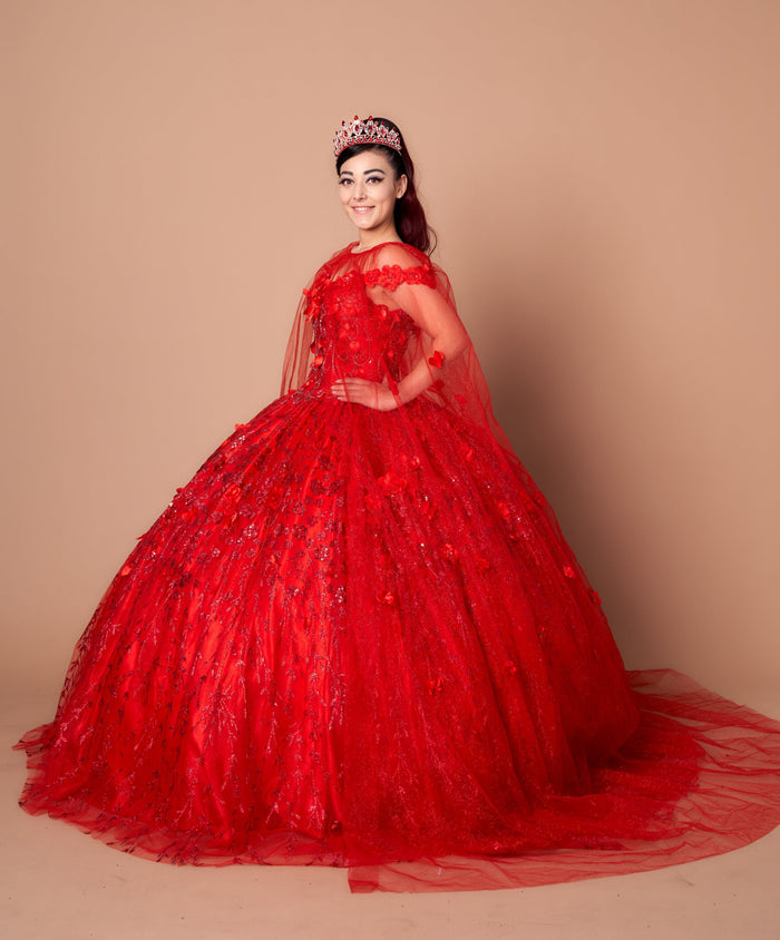 3D Floral Off Shoulder Cape Ball Gown by Calla SCL-30001