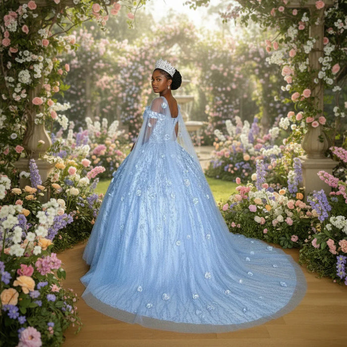 3D Floral Off Shoulder Cape Ball Gown by Calla SCL-30001