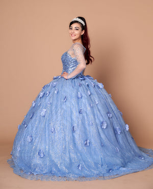 3D Floral Long Sleeve Ball Gown by Calla SCL30002